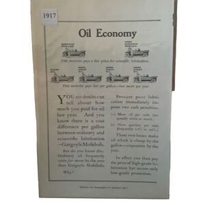 Vintage 1917 Oil Economy Gargoyle Mobil Oil Ad Advertisement